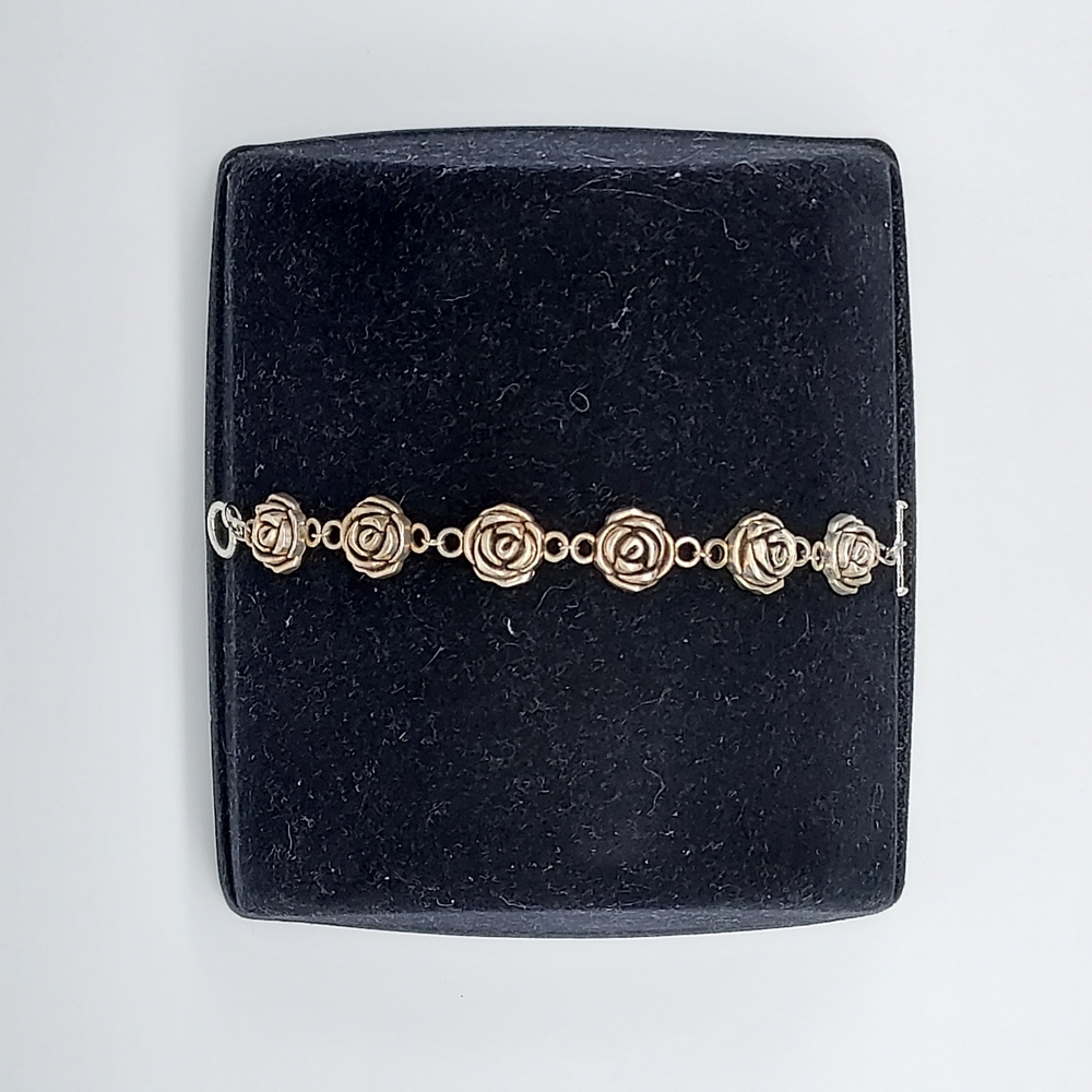 Silver Filigree Link Bracelet with Crystal Accents